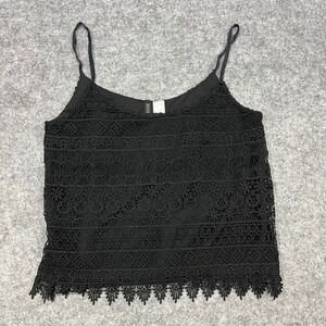 H&M Divided Black Crochet Lace Cami Tank Top Cottagecore Y2K Women's Size S